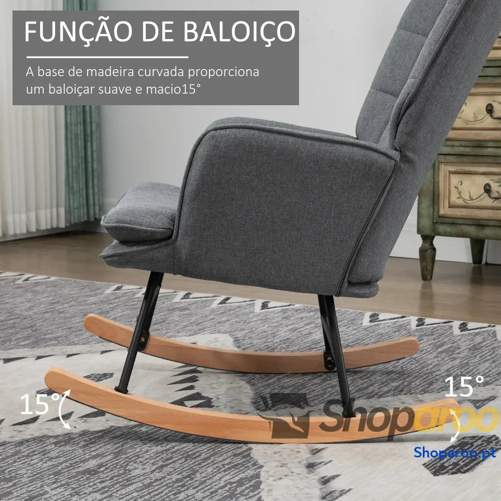 Conjunto de Poltrona Baloiço com Apoio para os Pés Relax Almofada Acolchoada e Anti-Tombo 64x89x90 cm Cinza