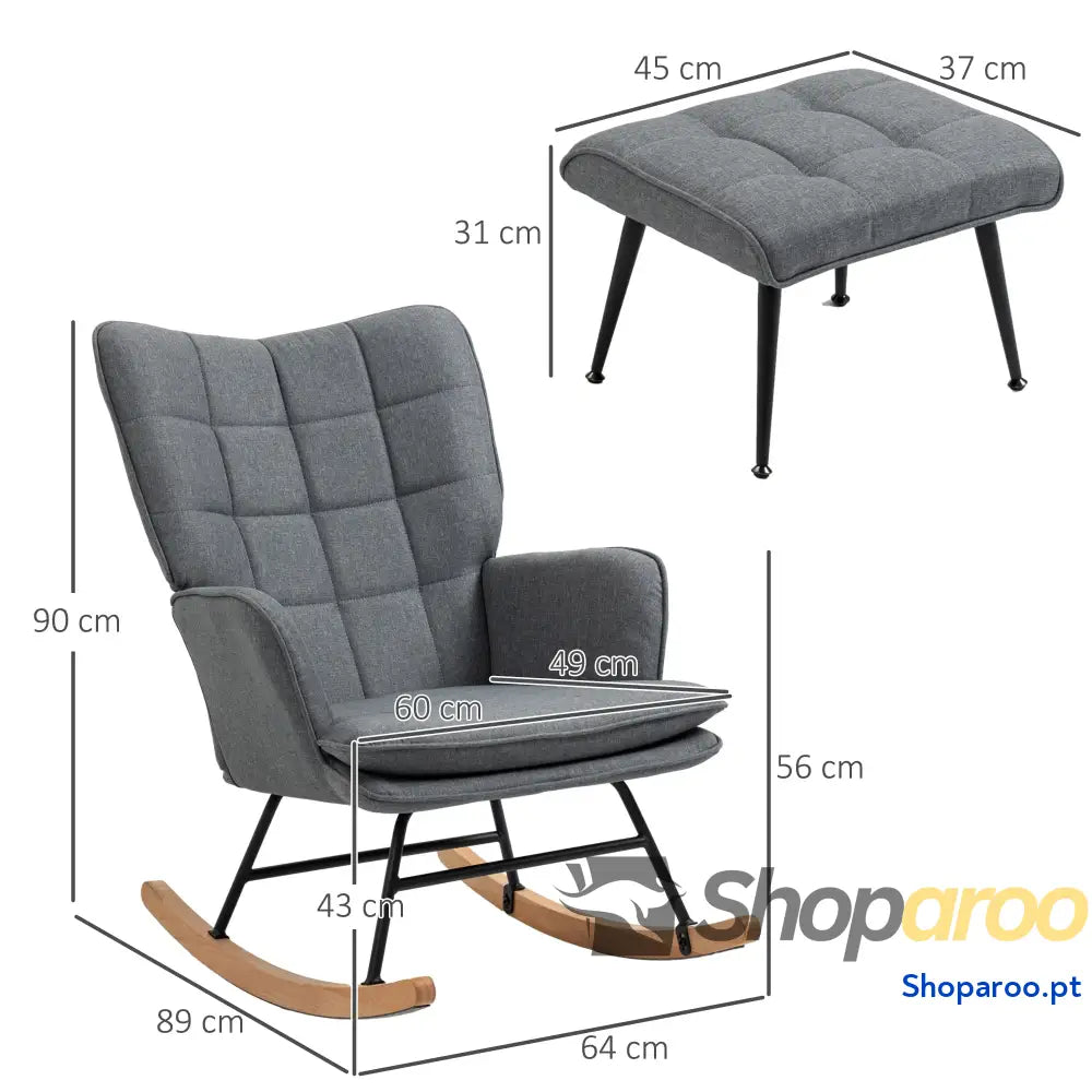 Conjunto de Poltrona Baloiço com Apoio para os Pés Relax Almofada Acolchoada e Anti-Tombo 64x89x90 cm Cinza