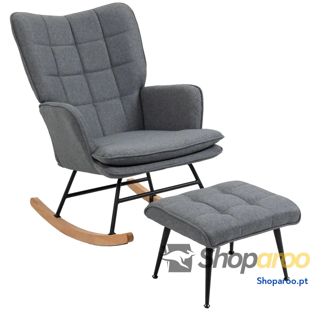 Conjunto de Poltrona Baloiço com Apoio para os Pés Relax Almofada Acolchoada e Anti-Tombo 64x89x90 cm Cinza