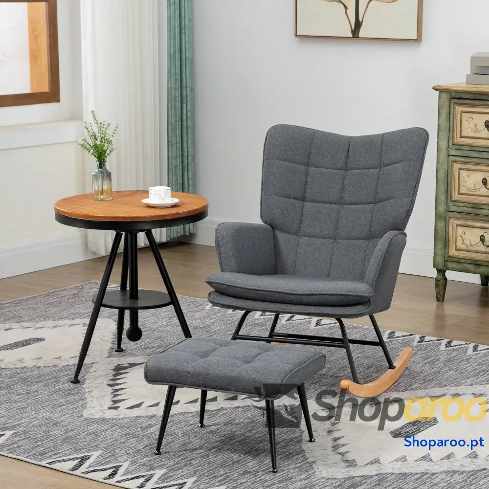 Conjunto de Poltrona Baloiço com Apoio para os Pés Relax Almofada Acolchoada e Anti-Tombo 64x89x90 cm Cinza