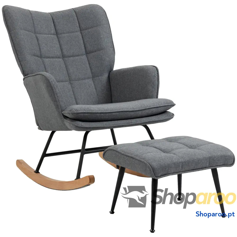 Conjunto de Poltrona Baloiço com Apoio para os Pés Relax Almofada Acolchoada e Anti-Tombo 64x89x90 cm Cinza