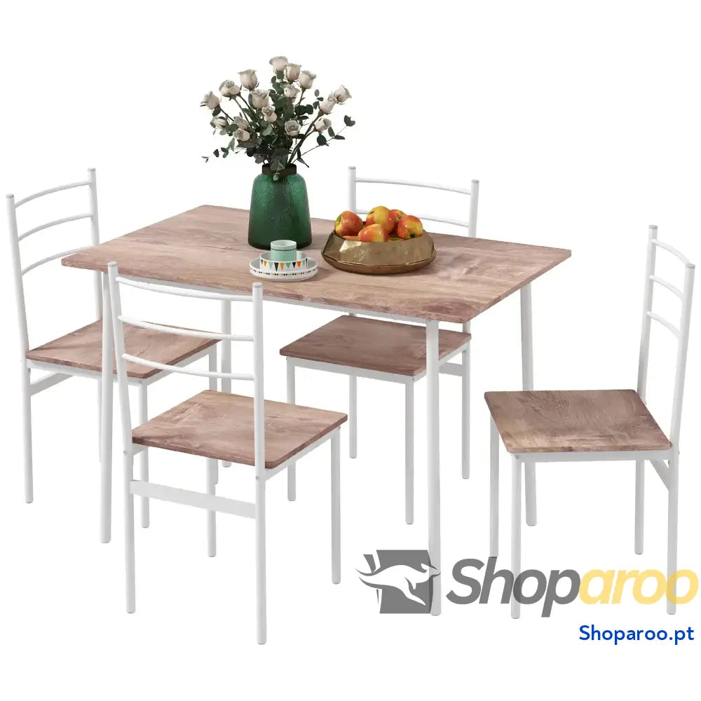 Conjunto de Refeição 5 Peças Mesa e 4 Cadeiras para Pessoas com Estrutura Aço 110x70x75 cm Madeira Branco