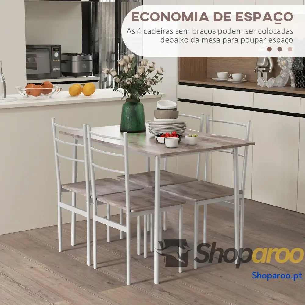 Conjunto de Refeição 5 Peças Mesa e 4 Cadeiras para Pessoas com Estrutura Aço 110x70x75 cm Madeira Branco