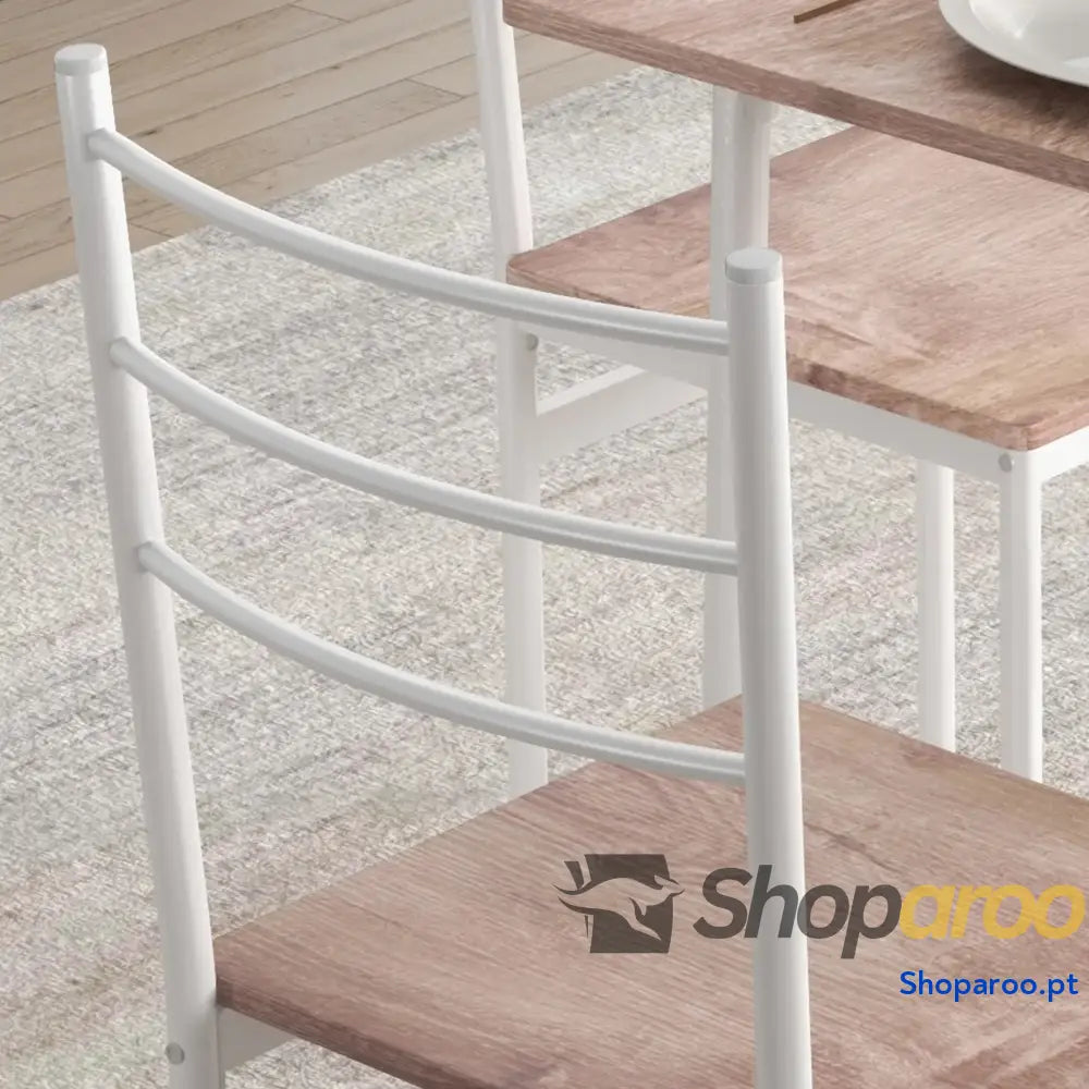 Conjunto de Refeição 5 Peças Mesa e 4 Cadeiras para Pessoas com Estrutura Aço 110x70x75 cm Madeira Branco