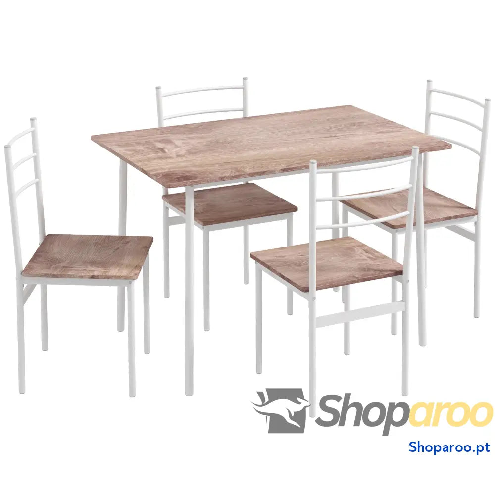 Conjunto de Refeição 5 Peças Mesa e 4 Cadeiras para Pessoas com Estrutura Aço 110x70x75 cm Madeira Branco