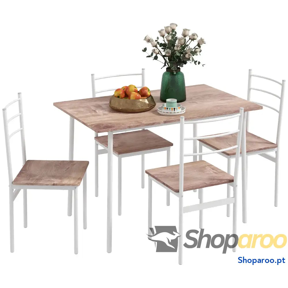 Conjunto de Refeição 5 Peças Mesa e 4 Cadeiras para Pessoas com Estrutura Aço 110x70x75 cm Madeira Branco