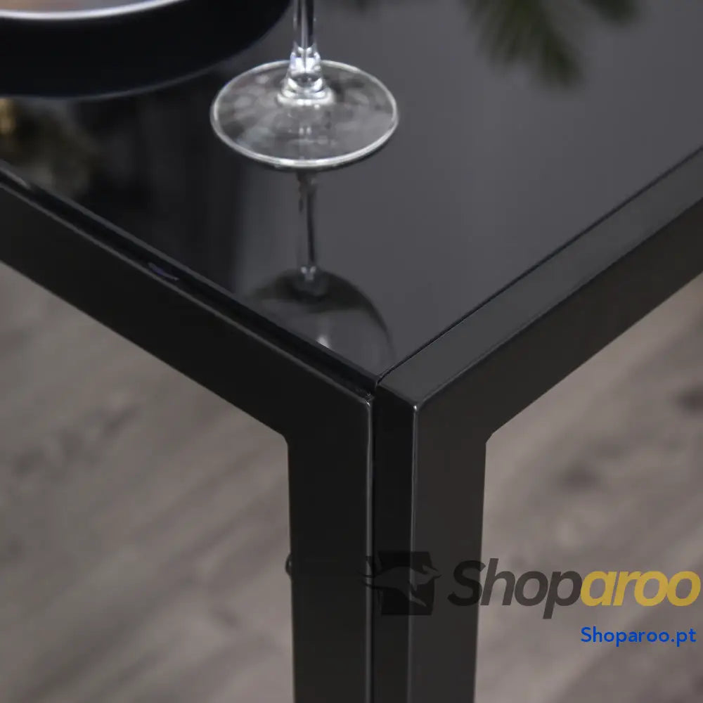 Conjunto de Refeição com Mesa Retangular Vidro Temperado e 4 Cadeiras Estofadas em PU Pés Metal Preto