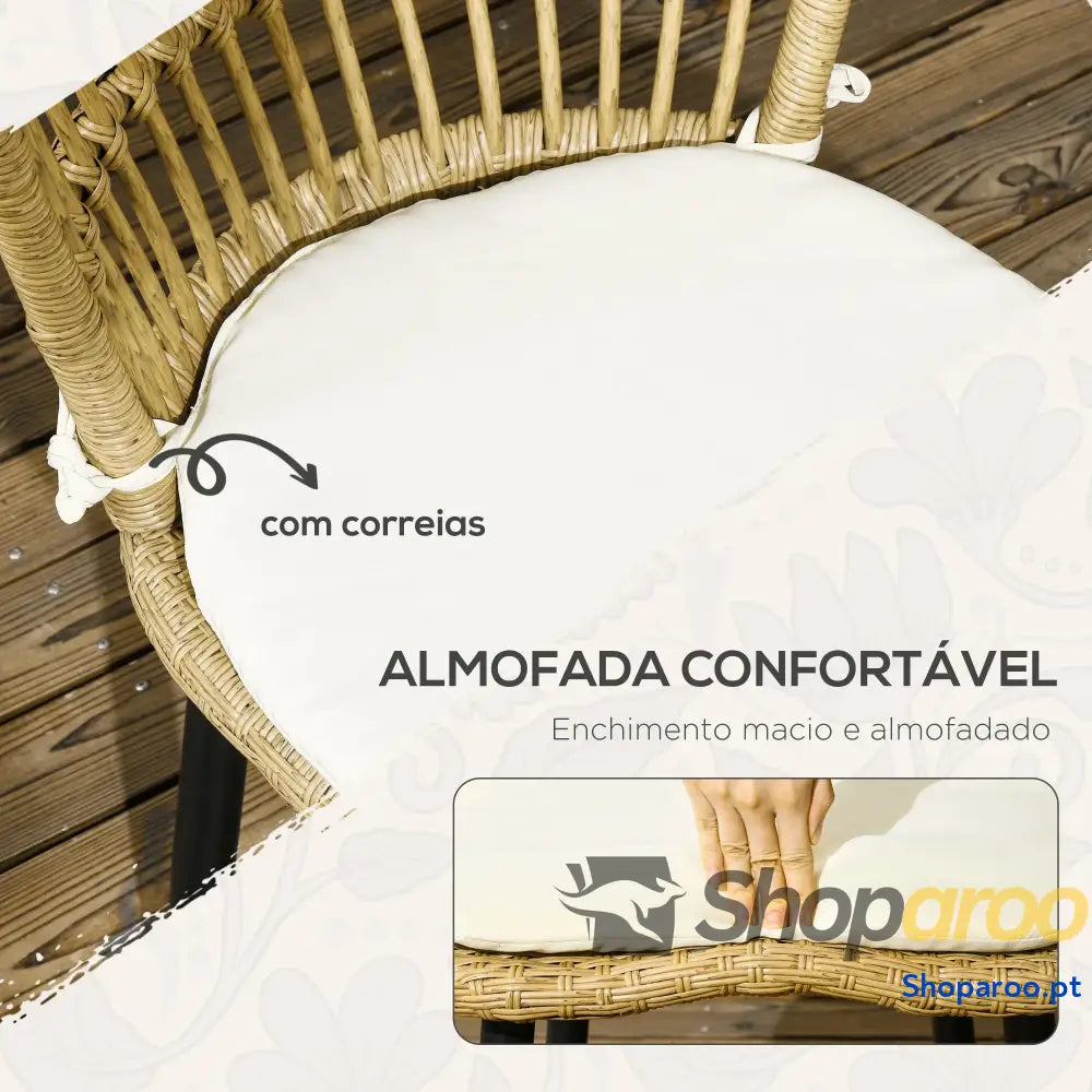 Conjunto de Refeição Vime Sintético 7 Peças Inclui 6 Cadeiras com Almofadas e Mesa Vidro Temperado Natural