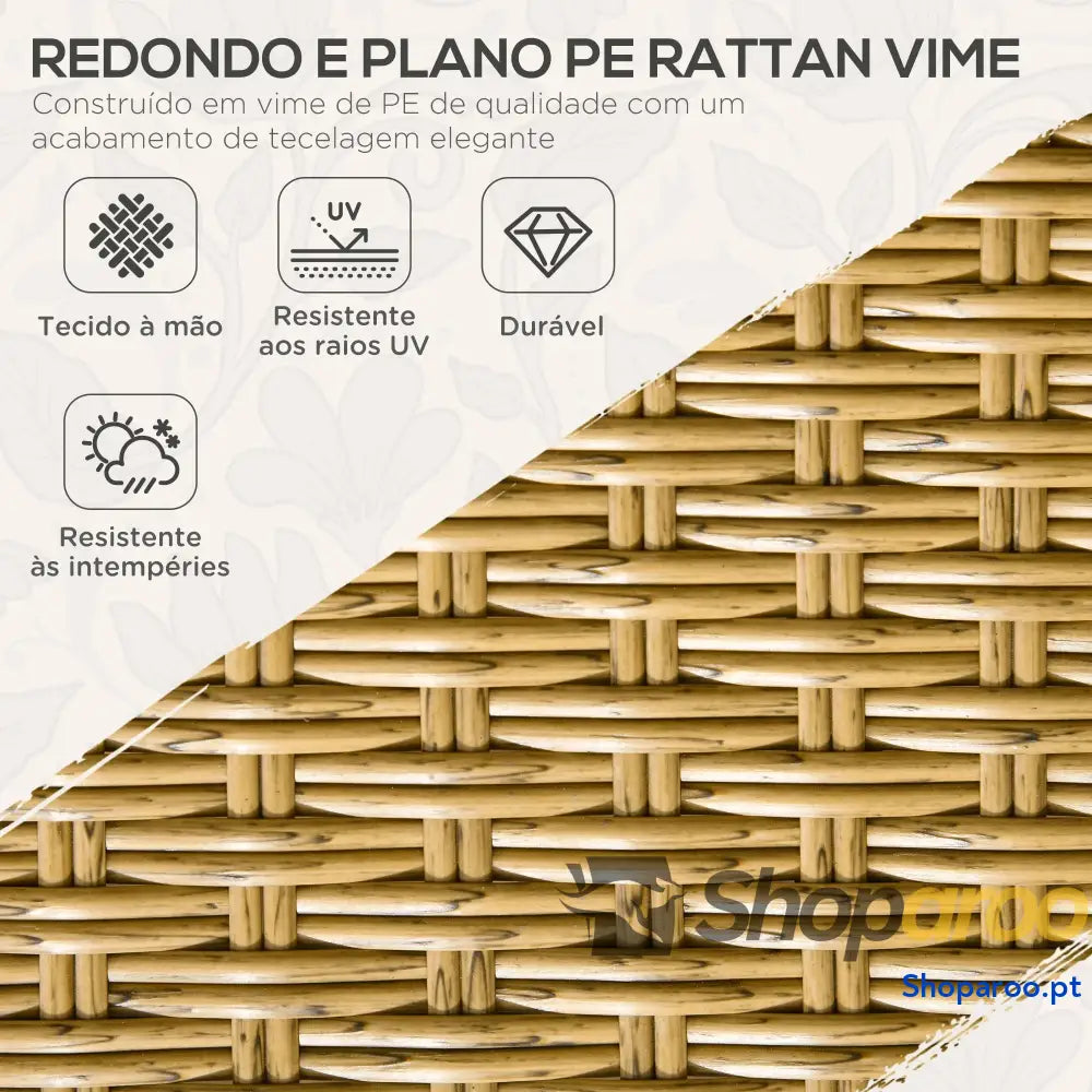 Conjunto de Refeição Vime Sintético 7 Peças Inclui 6 Cadeiras com Almofadas e Mesa Vidro Temperado Natural