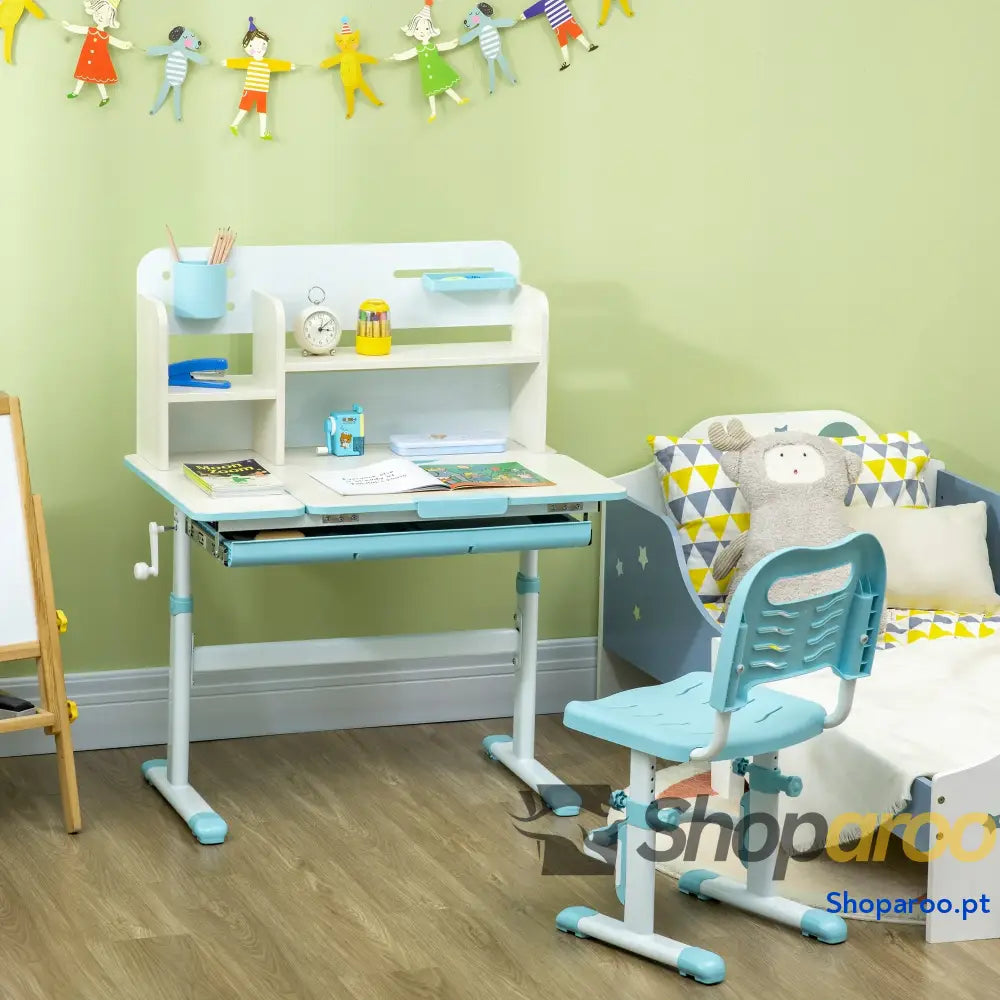 Conjunto de Secretária e Cadeira para Crianças com Altura Ajustável Bancada Inclinável 80x52x88x109cm 35,5x44,5x66-80cm