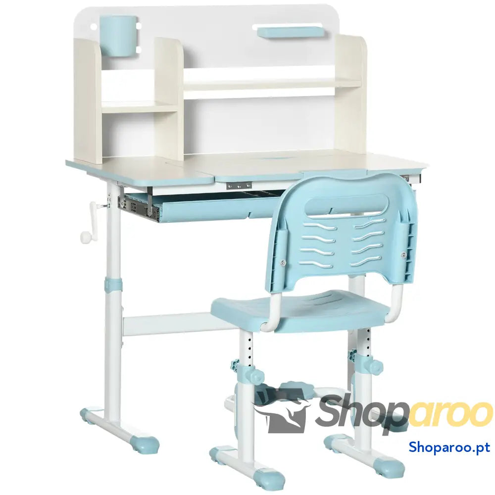 Conjunto de Secretária e Cadeira para Crianças com Altura Ajustável Bancada Inclinável 80x52x88x109cm 35,5x44,5x66-80cm