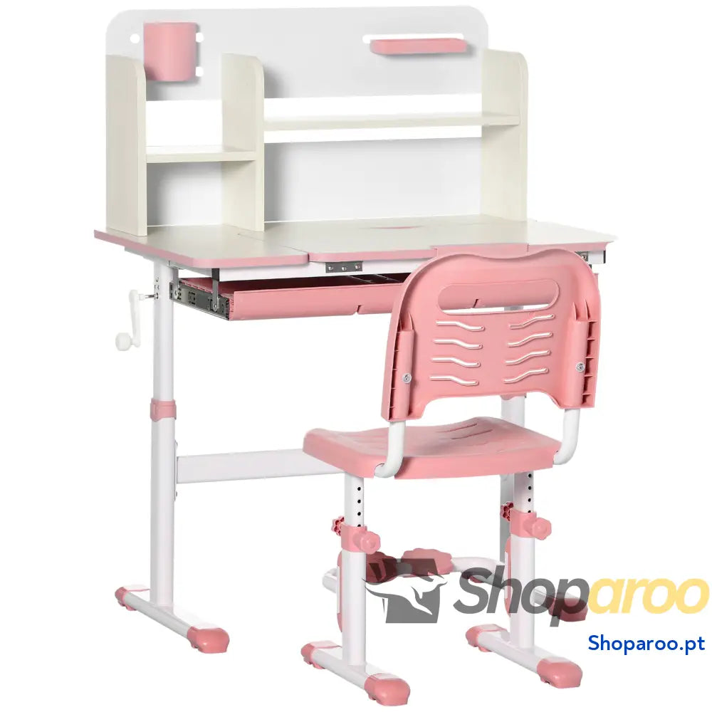 Conjunto de Secretária e Cadeira para Crianças com Altura Ajustável Bancada Inclinável 80x52x88x109cm 35,5x44,5x66-80cm