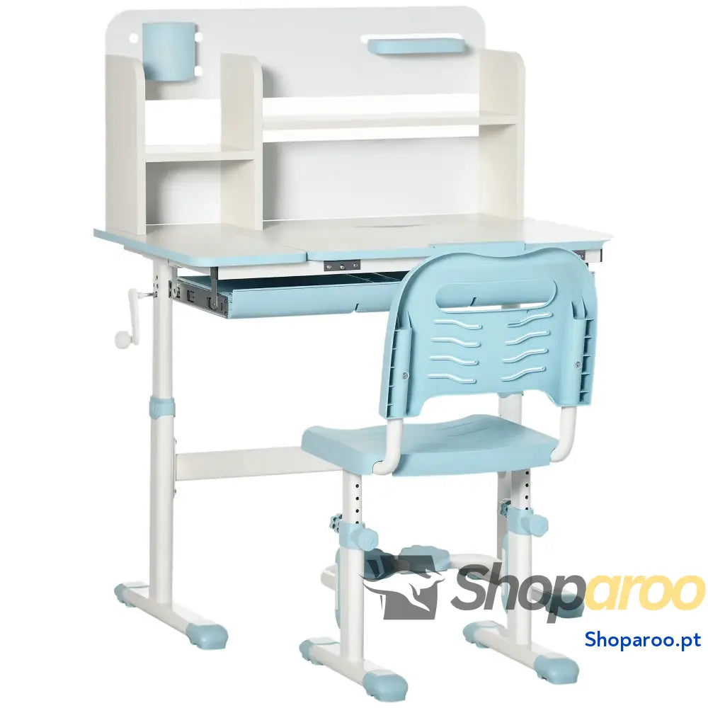 Conjunto de Secretária e Cadeira para Crianças com Altura Ajustável Bancada Inclinável 80x52x88x109cm 35,5x44,5x66-80cm