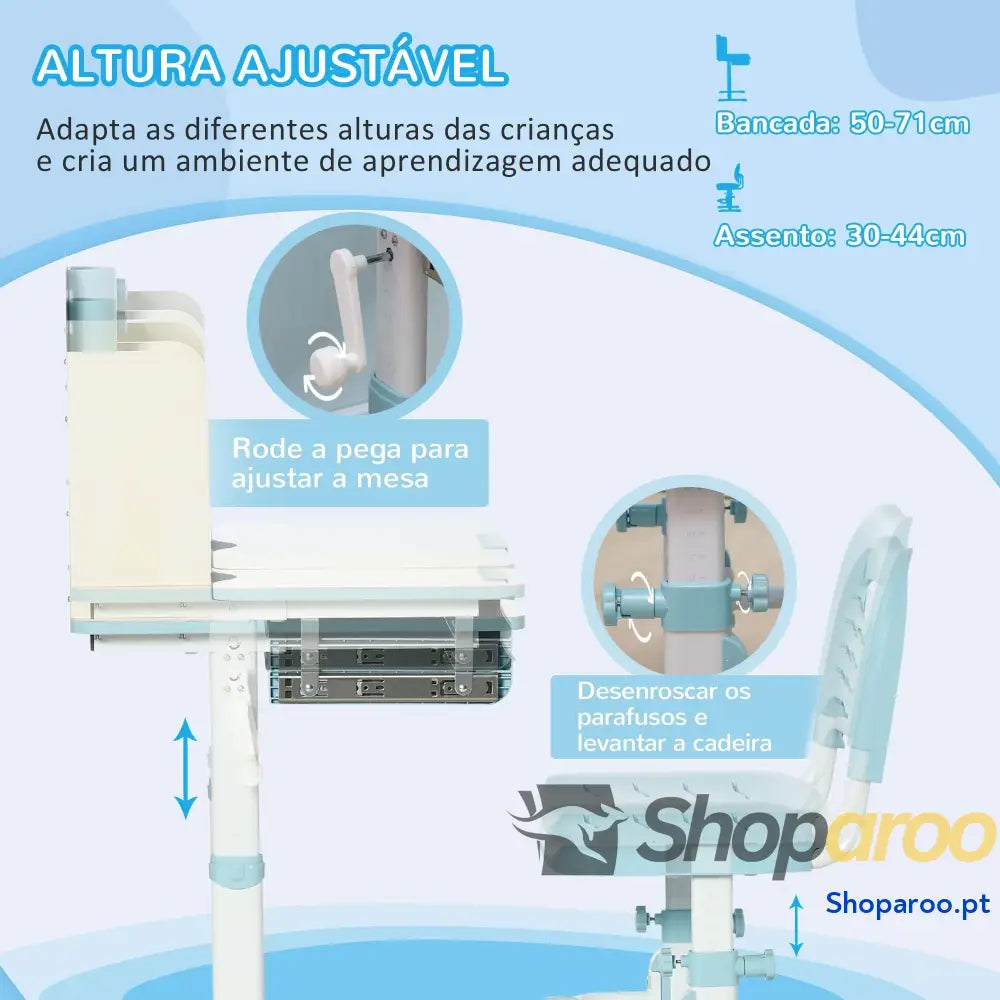 Conjunto de Secretária e Cadeira para Crianças com Altura Ajustável Bancada Inclinável 80x52x88x109cm 35,5x44,5x66-80cm