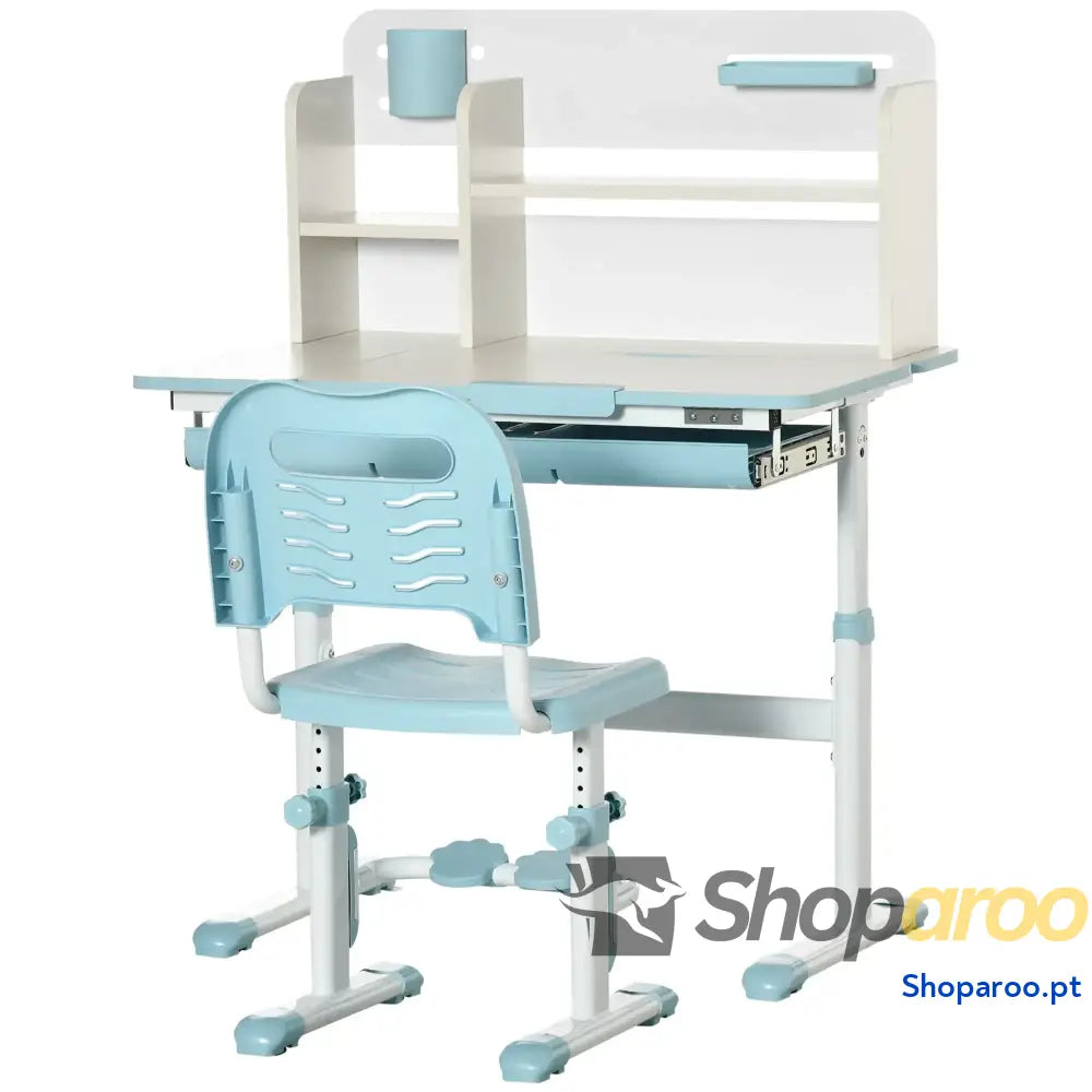 Conjunto de Secretária e Cadeira para Crianças com Altura Ajustável Bancada Inclinável 80x52x88x109cm 35,5x44,5x66-80cm