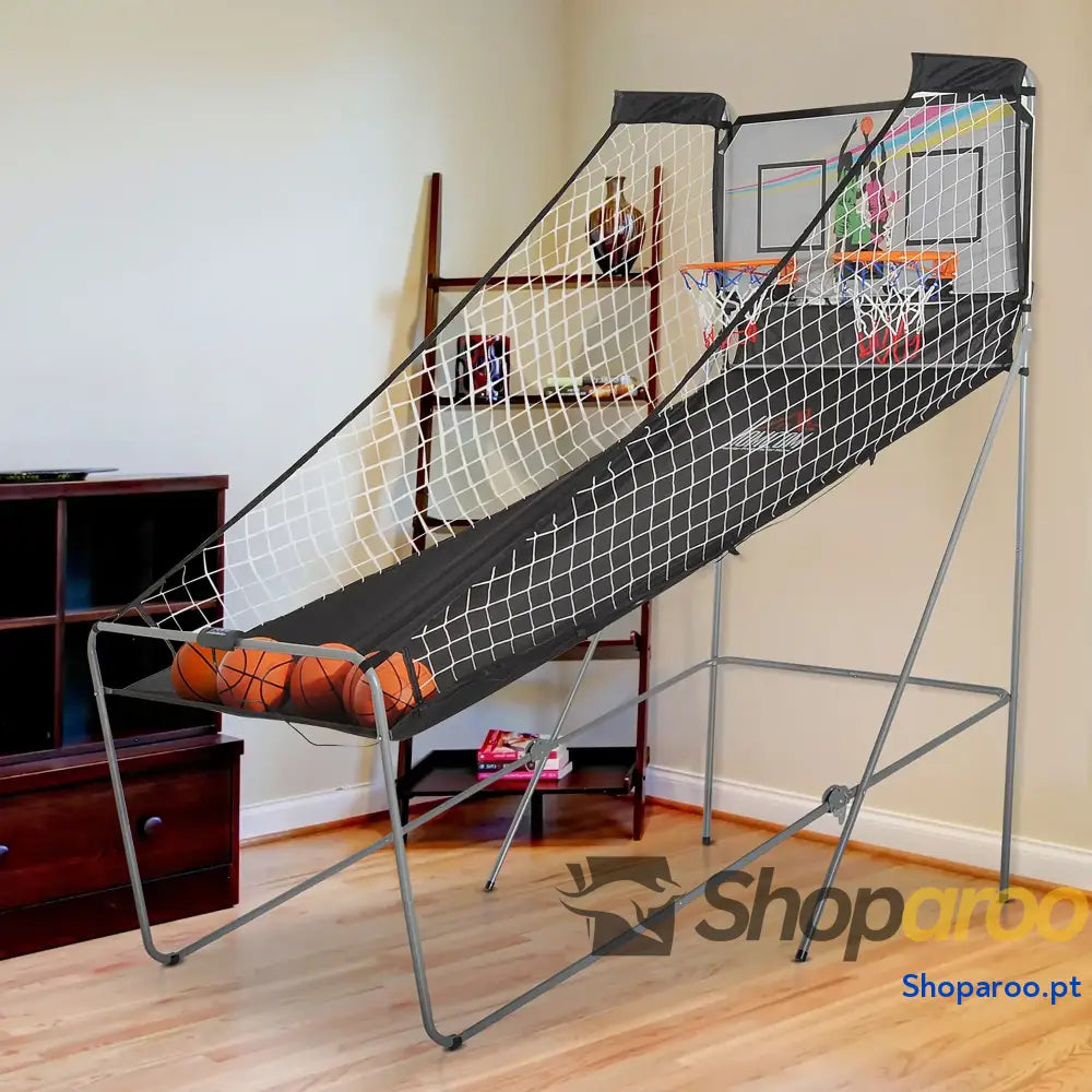 Conjunto de tabelas de Basquetebol Dobráveis e Portáteis de aço Cor Preto e Branco 205x110x205 cm
