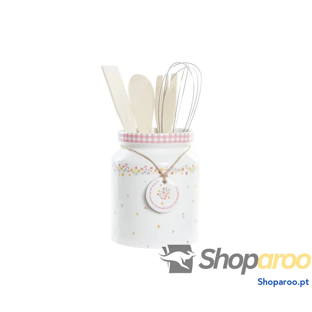 Conjunto de Utensílios de Cozinha DKD Home Decor Dolomite Madeira MDF 12 x 12 x 22 cm Bloemen
