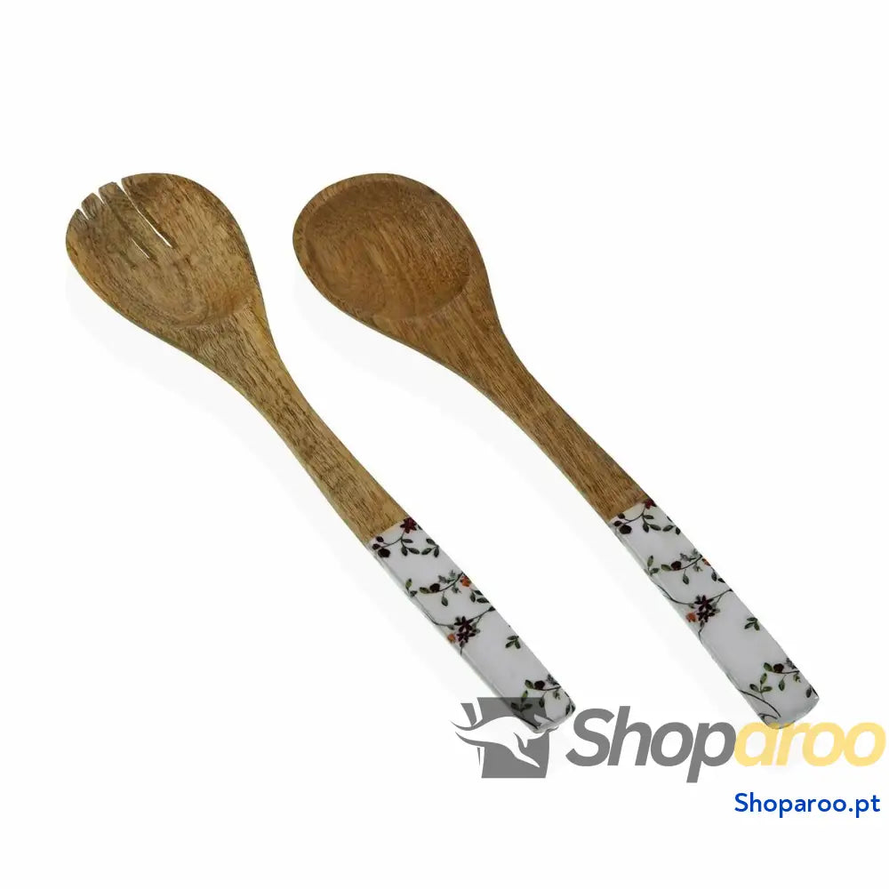 Conjunto de Utensílios para Cozinha Versa Bambu Porcelana Madeira de mangueira 6 x 1 x 30 cm Flores Campo