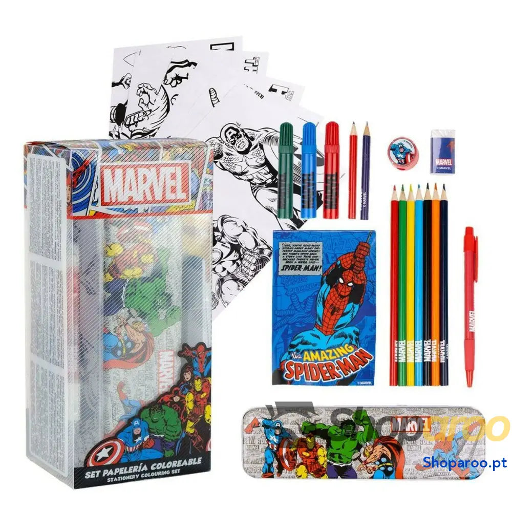 Conjunto Escolar Marvel 16 Peças Vermelho