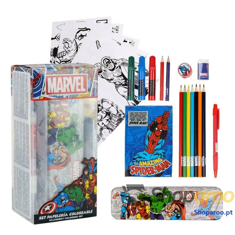 Conjunto Escolar Marvel 16 Peças Vermelho