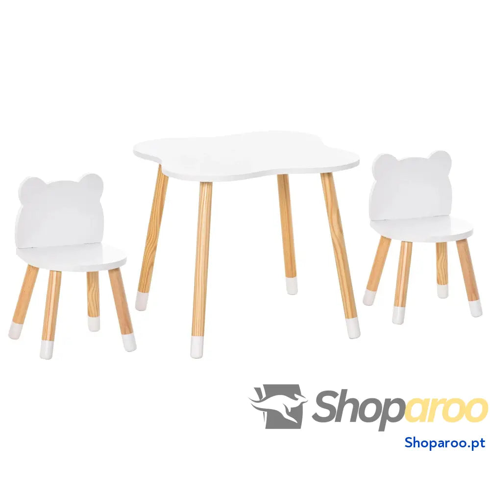 Conjunto Infantil de Mesa e 2 Cadeiras Madeira Móveis para Sala Jogos Dormitório Crianças 56x56x50cm Cadeira 28x25x46cm
