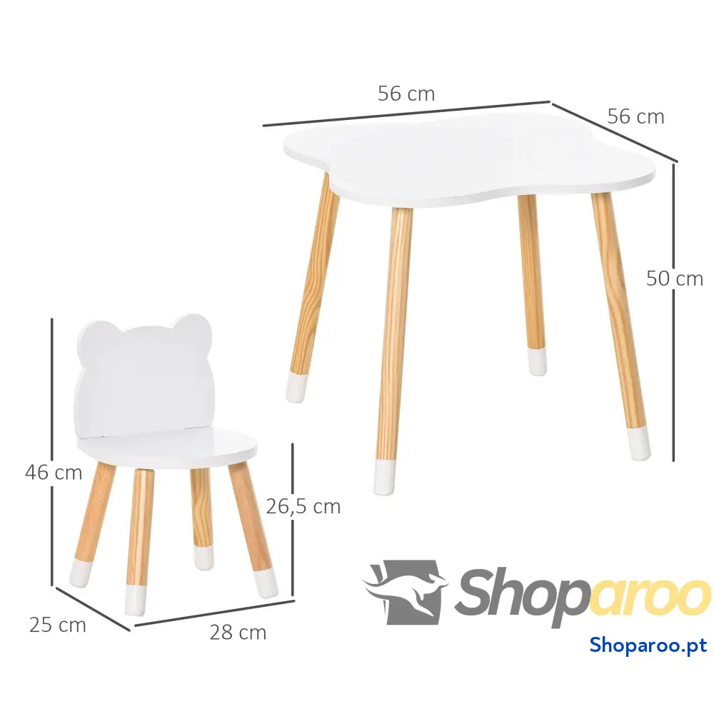 Conjunto Infantil de Mesa e 2 Cadeiras Madeira Móveis para Sala Jogos Dormitório Crianças 56x56x50cm Cadeira 28x25x46cm