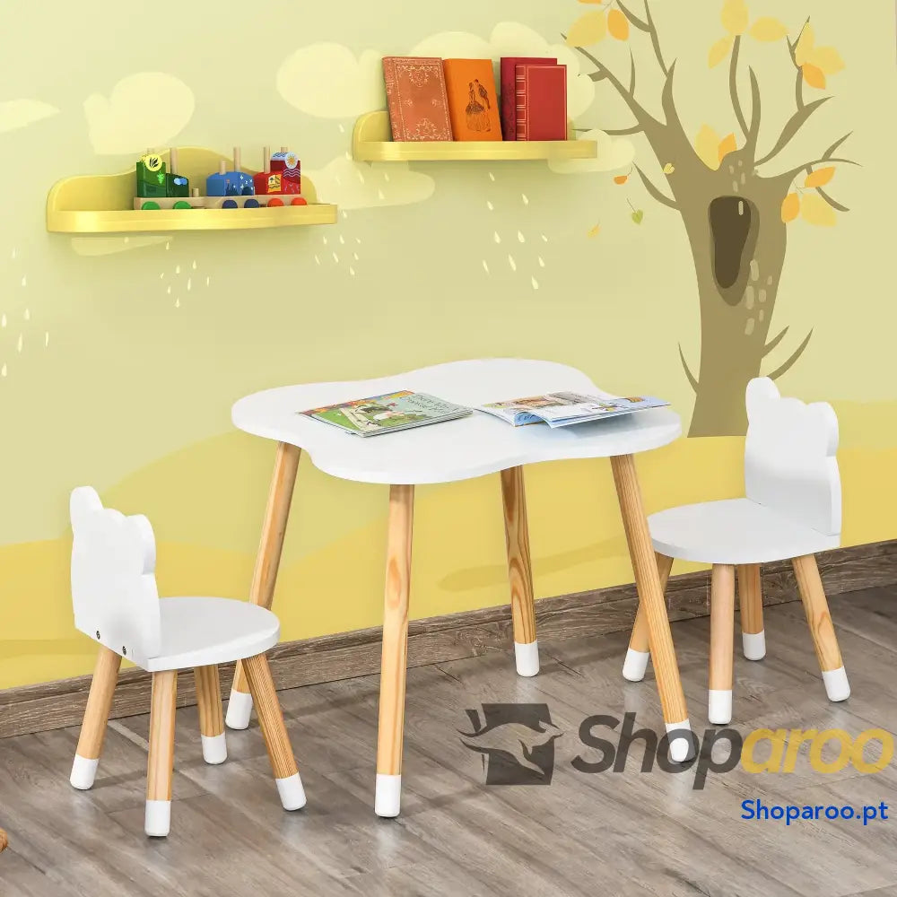 Conjunto Infantil de Mesa e 2 Cadeiras Madeira Móveis para Sala Jogos Dormitório Crianças 56x56x50cm Cadeira 28x25x46cm