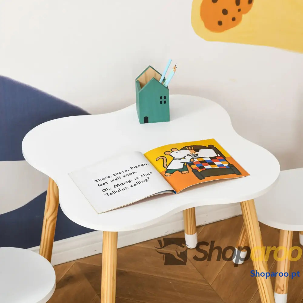Conjunto Infantil de Mesa e 2 Cadeiras Madeira Móveis para Sala Jogos Dormitório Crianças 56x56x50cm Cadeira 28x25x46cm