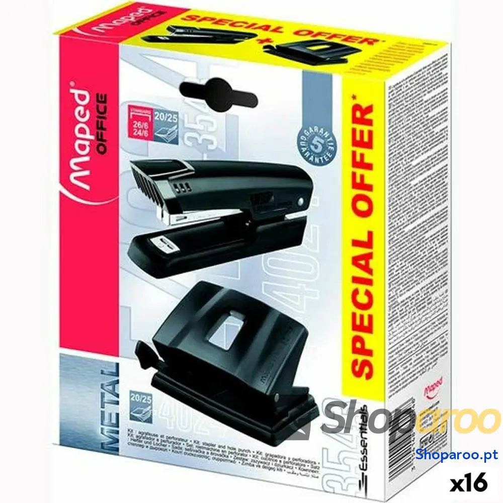 Conjunto Maped 3543 Essentials Perfuradora Agrafadora Preto (16 Unidades)
