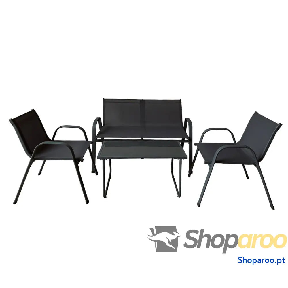 Conjunto Mesa e Cadeiras de Jardim Marbueno Aço Preto Textilene 10468