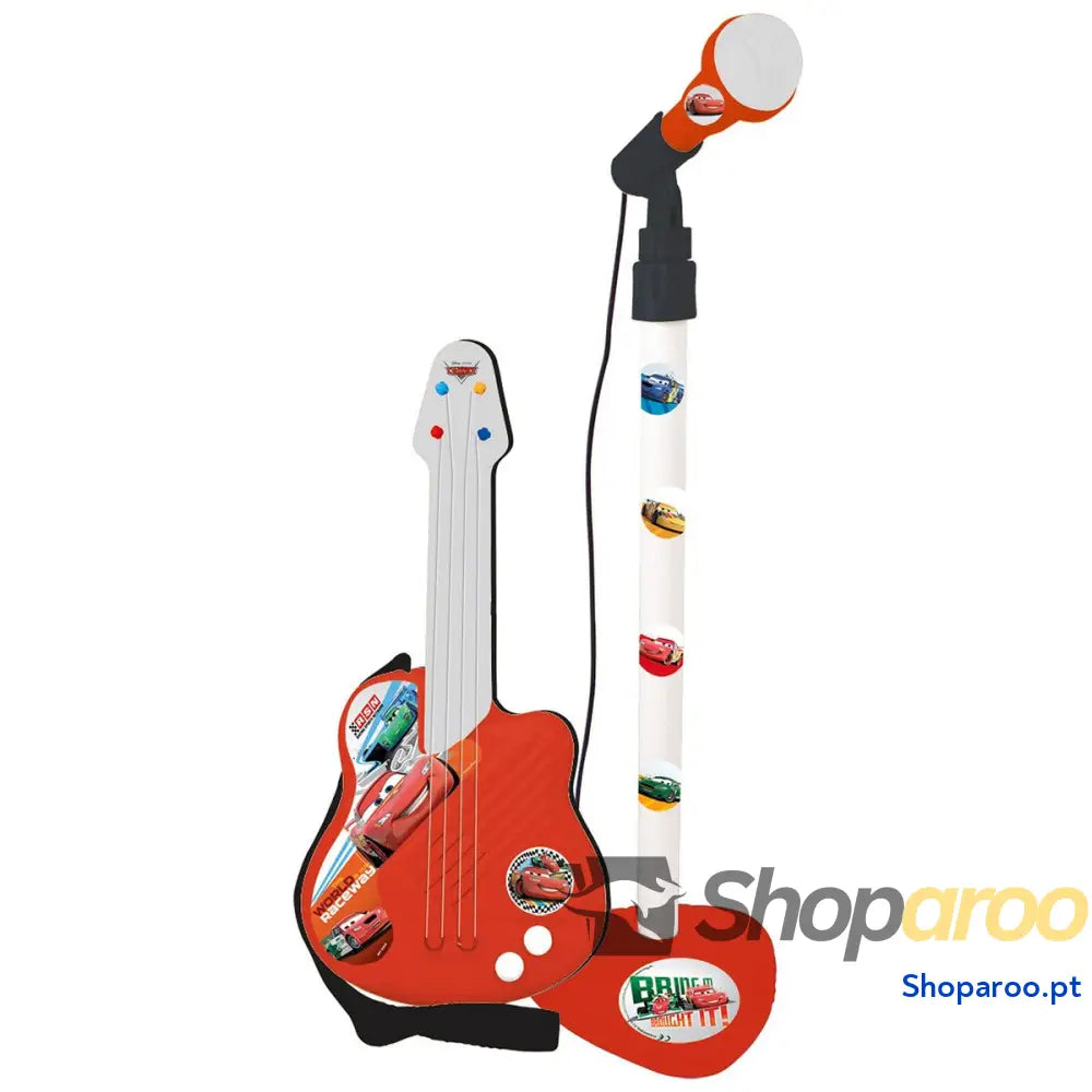 Conjunto musical Cars Microfone Guitarra Infantil Vermelho