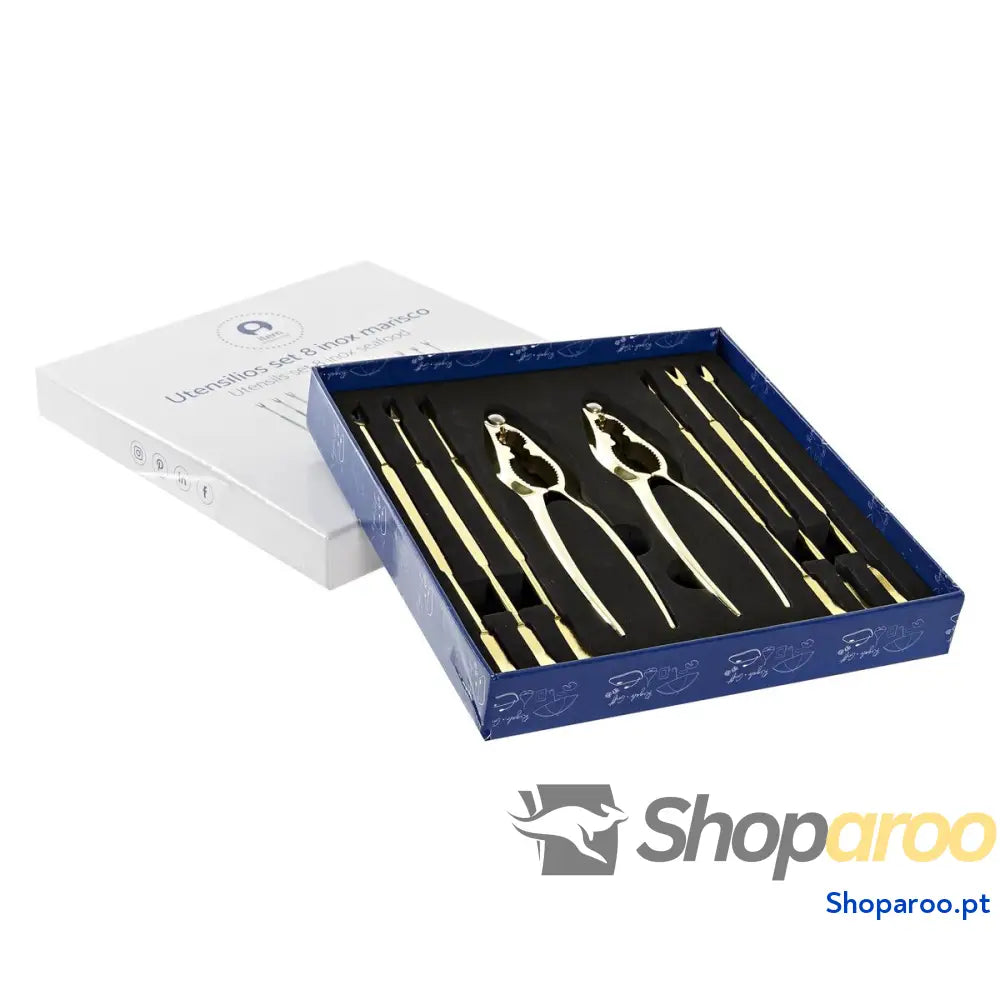 Conjunto para Marisco DKD Home Decor Dourado Aço inoxidável 8 Peças 3 x 3 x 15 cm