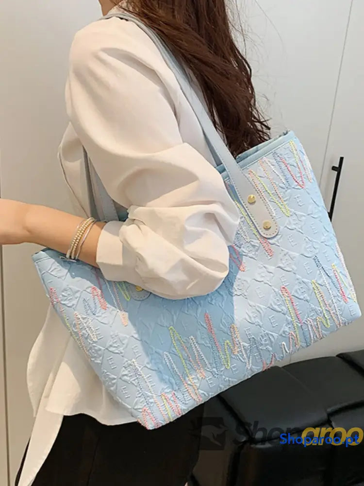 Contrast PU Leather Tote Bag
