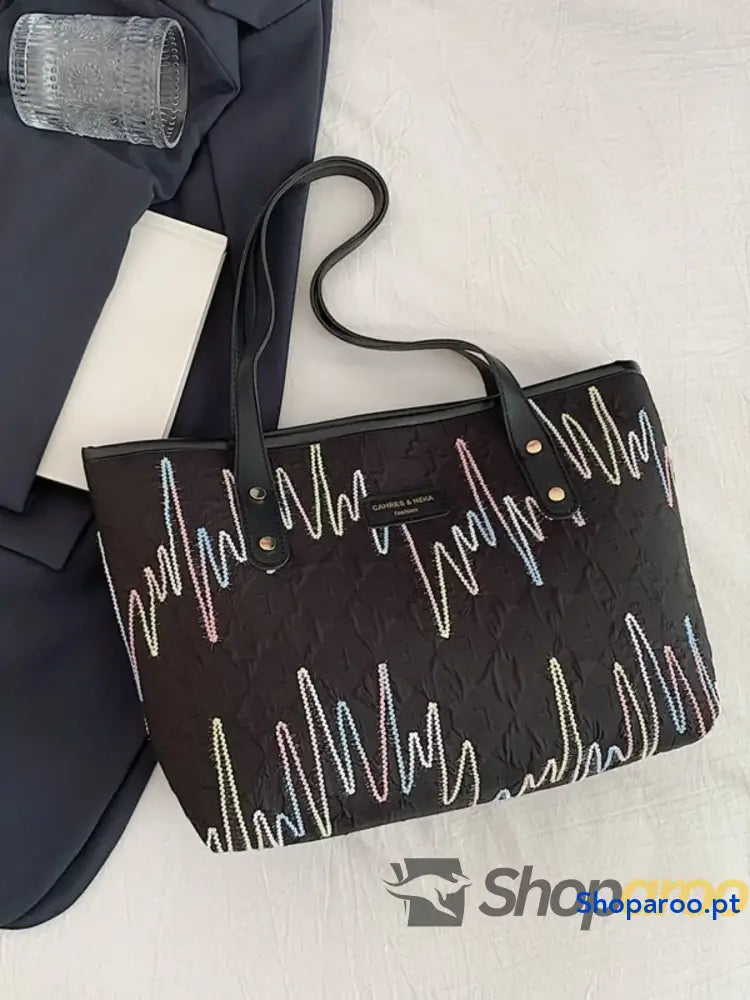 Contrast PU Leather Tote Bag