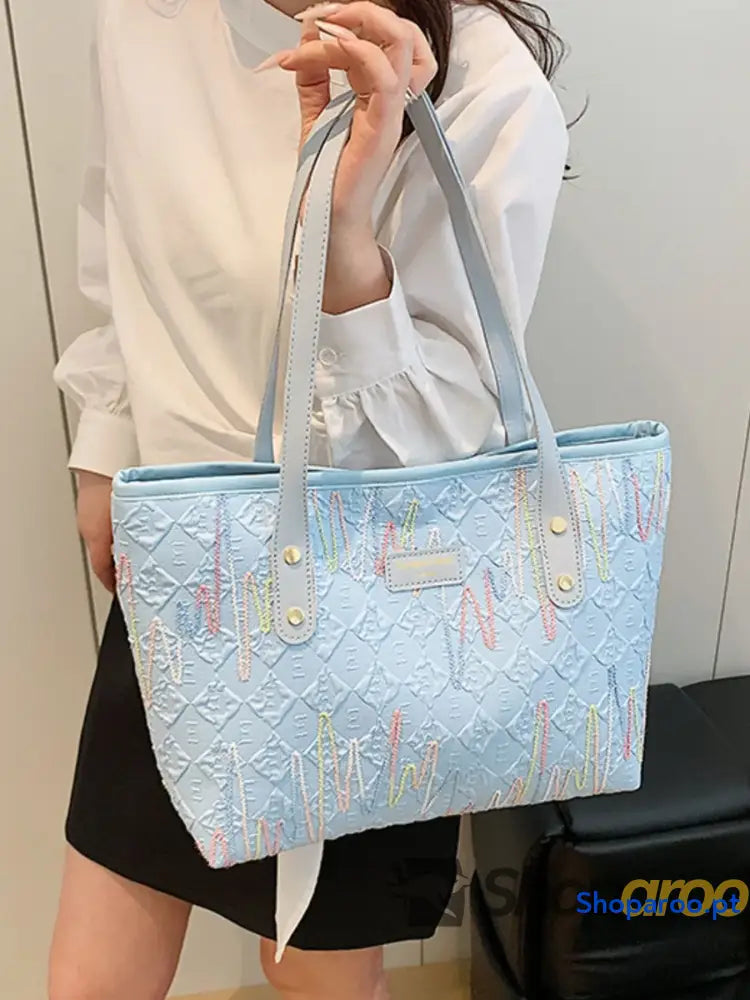 Contrast PU Leather Tote Bag