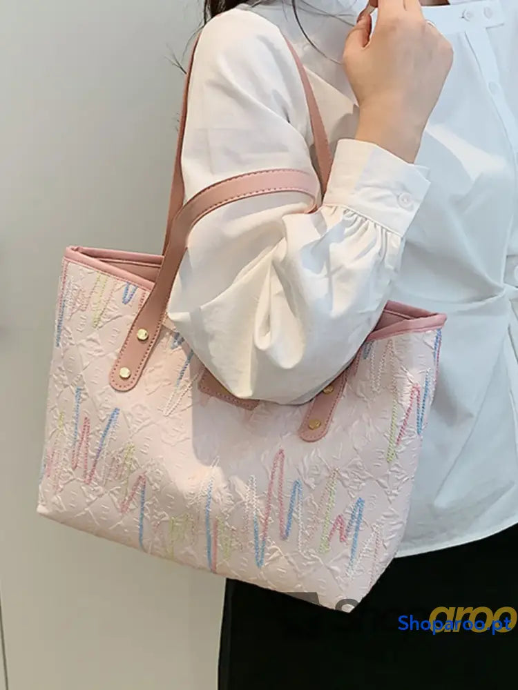 Contrast PU Leather Tote Bag