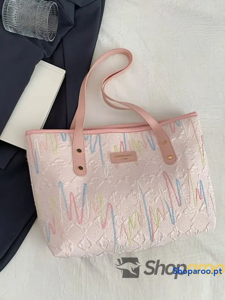 Contrast PU Leather Tote Bag