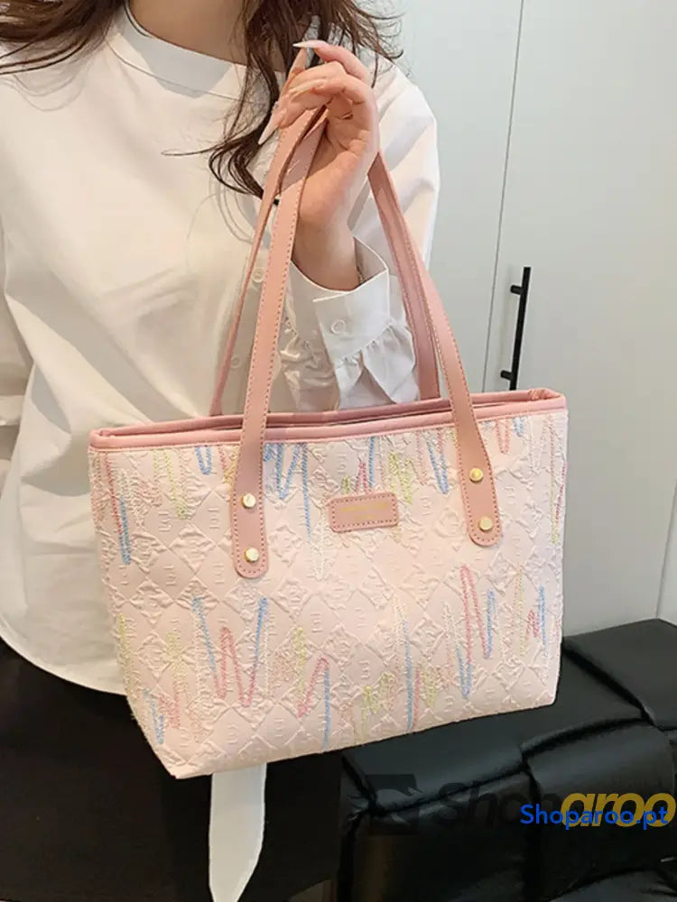 Contrast PU Leather Tote Bag