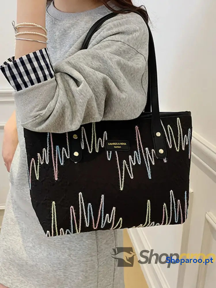 Contrast PU Leather Tote Bag