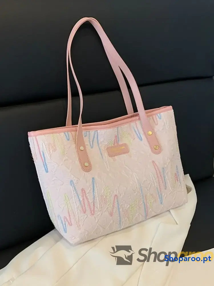 Contrast PU Leather Tote Bag