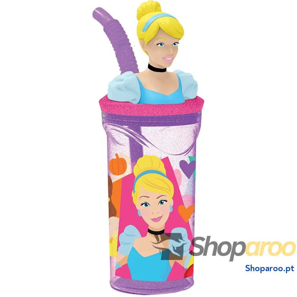 Copo com Palhinha Disney Princess CZ11334 3D Cor de Rosa