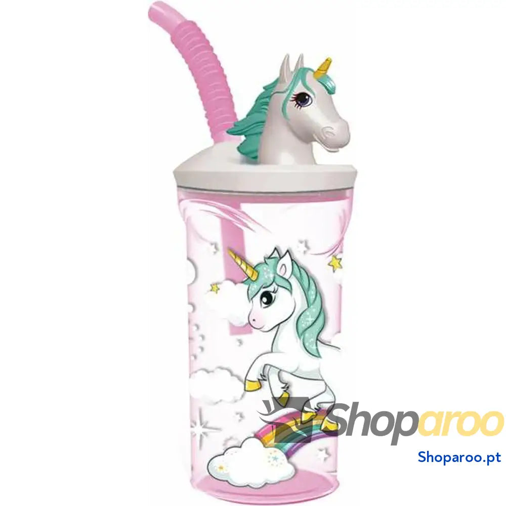 Copo com Palhinha Stor Unicorn Rainbow Cor de Rosa (360 ml)