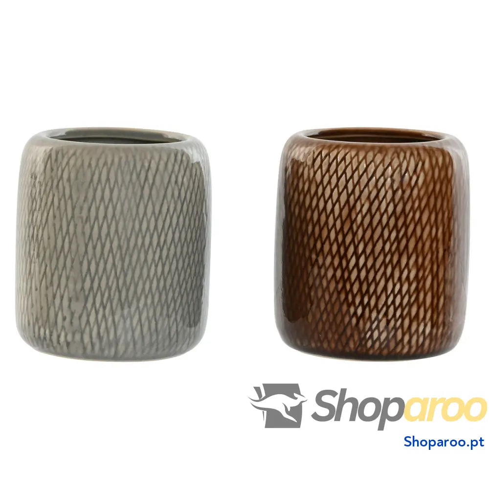 Copo Home ESPRIT Castanho Cinzento Grés 8,5 x 10 cm (2 Unidades)