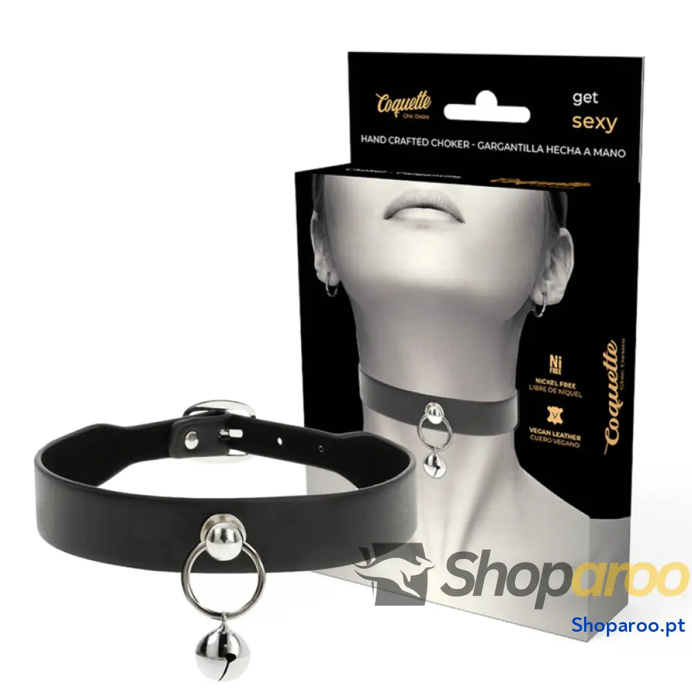 COQUETTE CHIC DESIRE - COLAR DE COURO VEGANO ACESSÓRIO MULHER CHOCALHO/ARO