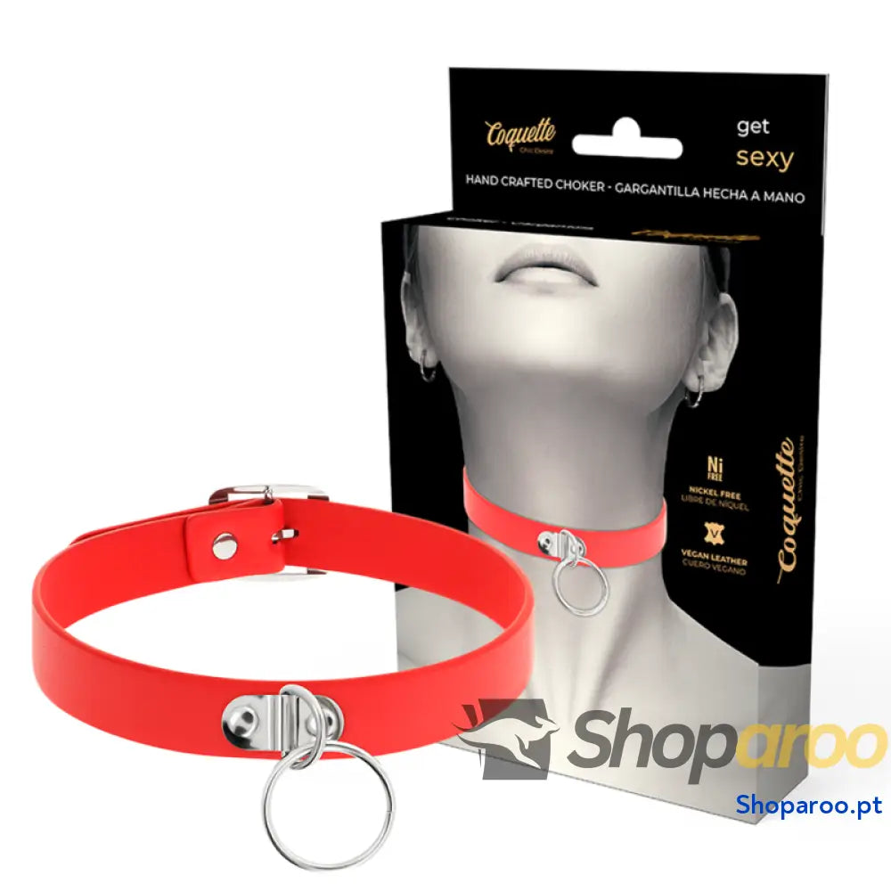 COQUETTE CHIC DESIRE - COLAR DE COURO VEGANO VERMELHO ACESSÓRIO FETISH MULHER