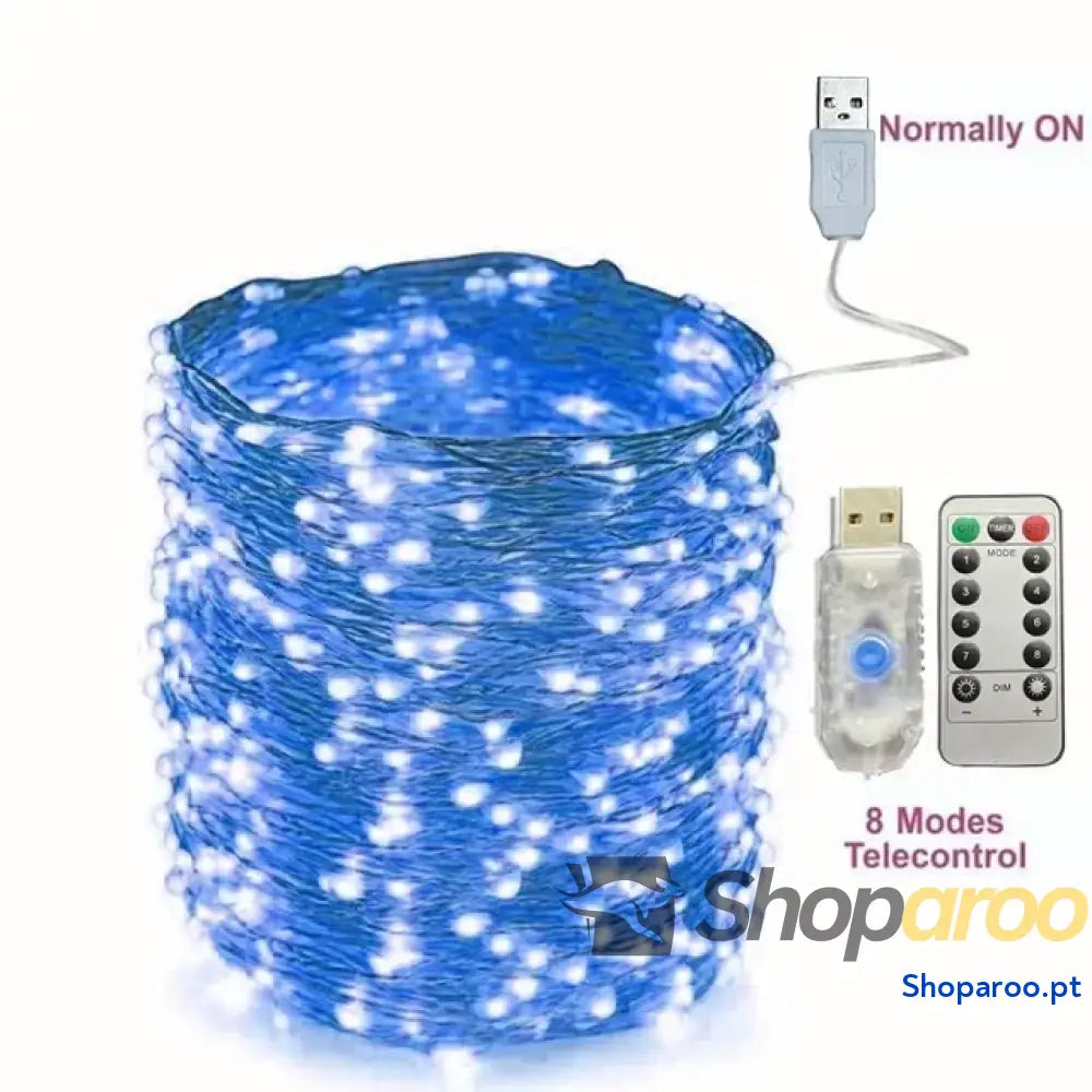 Cordão de Luz LED USB para Natal e Decoração 8 Modos com Controlo Remoto