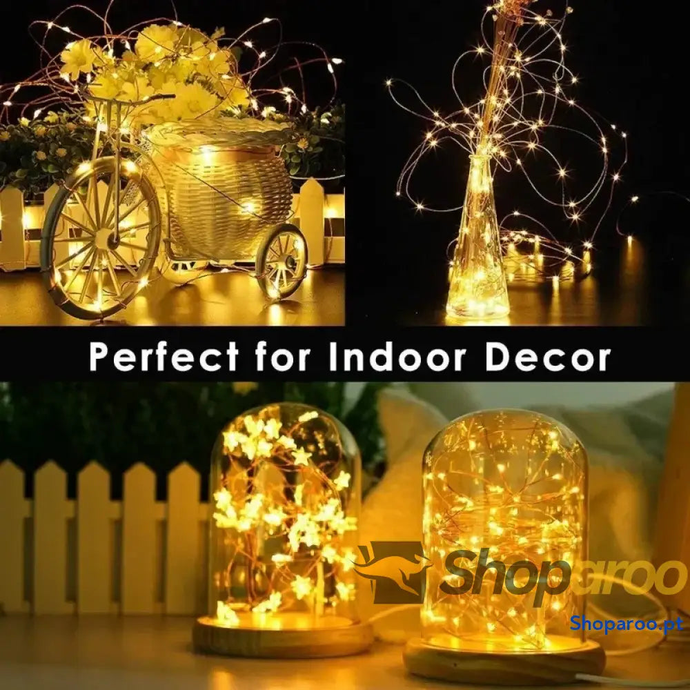 Cordão de Luz LED USB para Natal e Decoração 8 Modos com Controlo Remoto