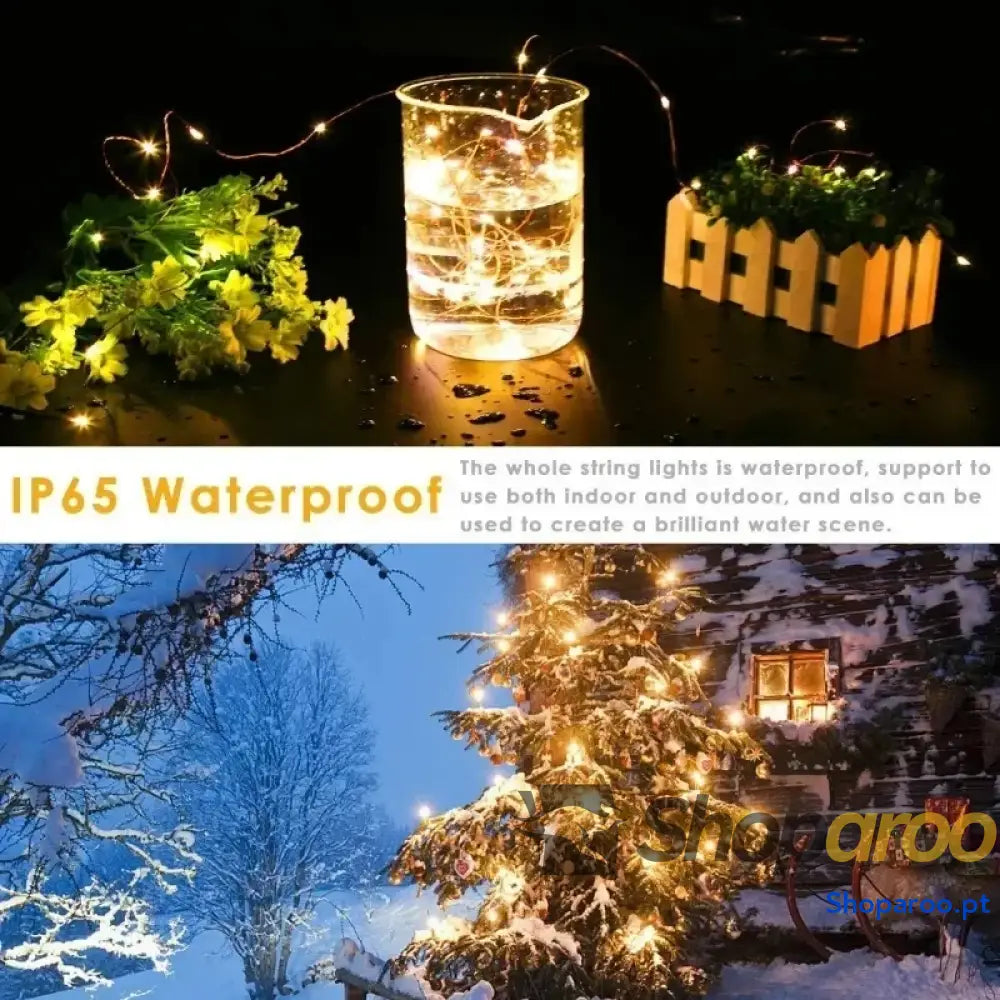 Cordão de Luz LED USB para Natal e Decoração 8 Modos com Controlo Remoto