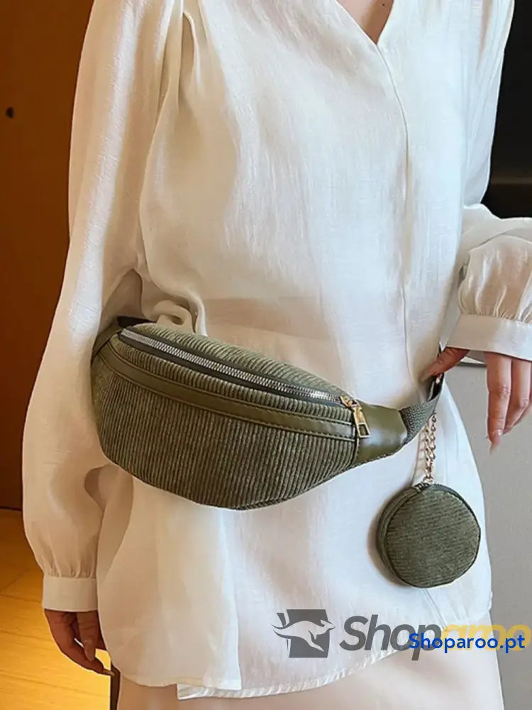 Corduroy Adjustable Strap Crossbody Bag with Pouch