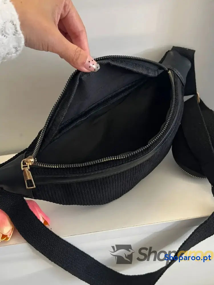 Corduroy Adjustable Strap Crossbody Bag with Pouch